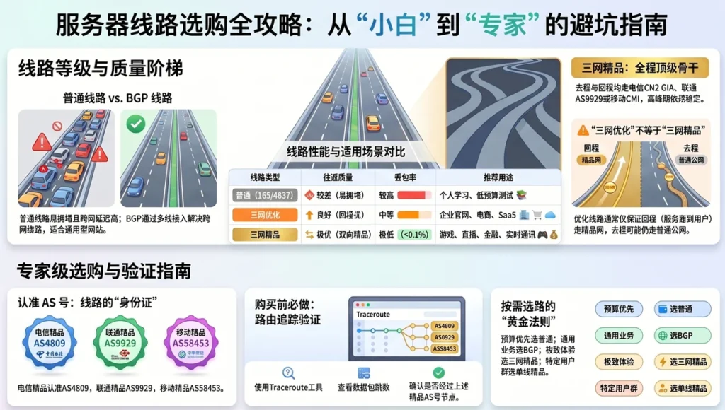 服务器基础之线路：一文搞懂什么是电信、联通、移动三网精品线路、三网优化线路、普通线路、BGP线路