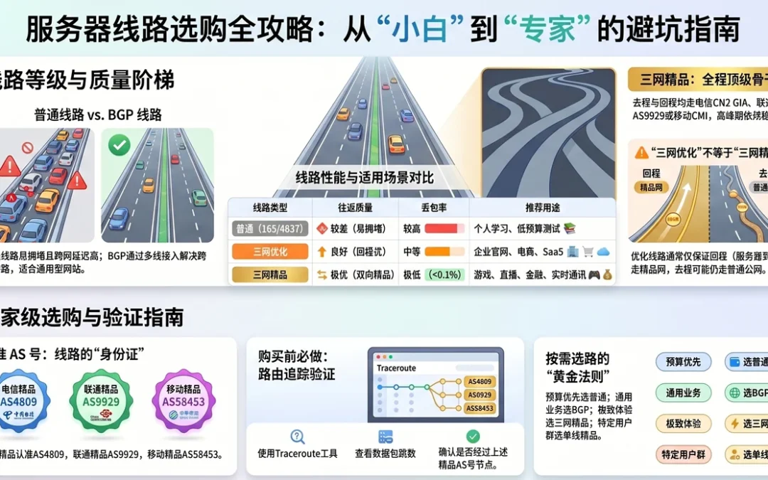 服务器基础之线路：一文搞懂什么是电信、联通、移动三网精品线路、三网优化线路、普通线路、BGP线路