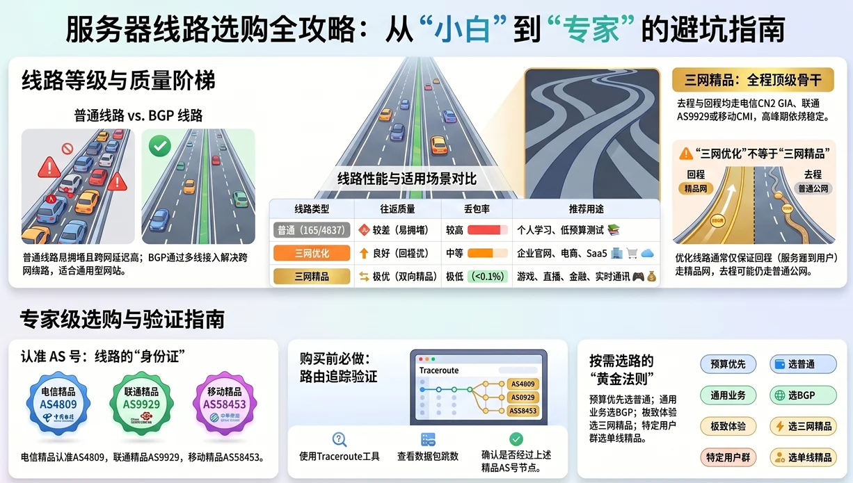 服务器基础之线路：一文搞懂什么是电信、联通、移动三网精品线路、三网优化线路、普通线路、BGP线路